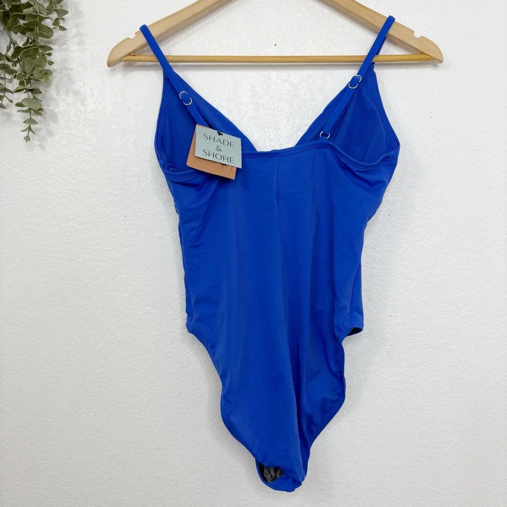 Shade &‎ Shore Blue Plunge One Piece Swimsuit Women's Size S
